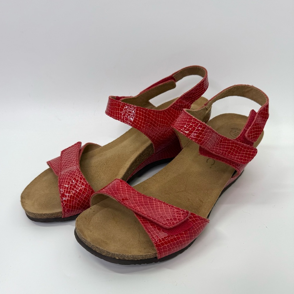 Vionic Natasia Wedge Heel Sandals Red Patent Leather 8 - Picture 2 of 11